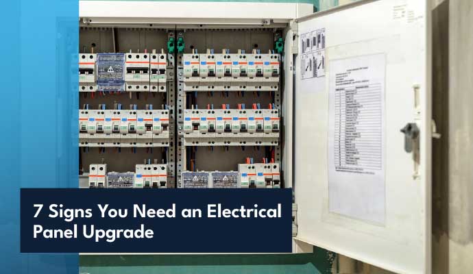Outdated electrical panel showing warning signs that indicate the need for an upgrade.