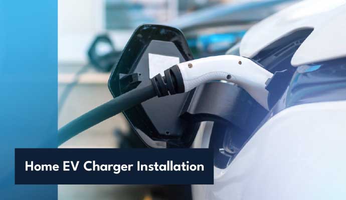 Electric vehicle charging at a newly installed home EV charger station.