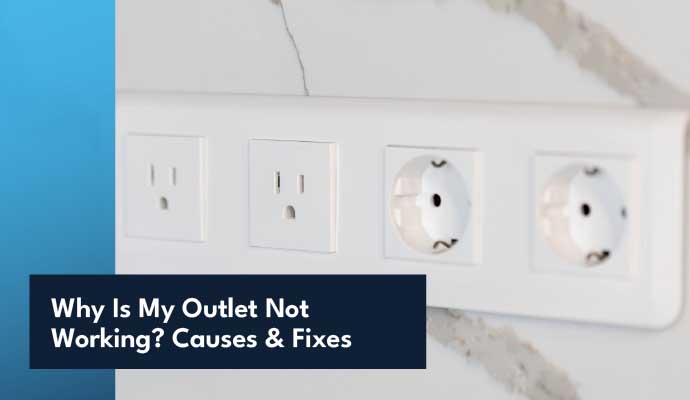 Homeowner testing a non-working electrical outlet with a voltage tester.